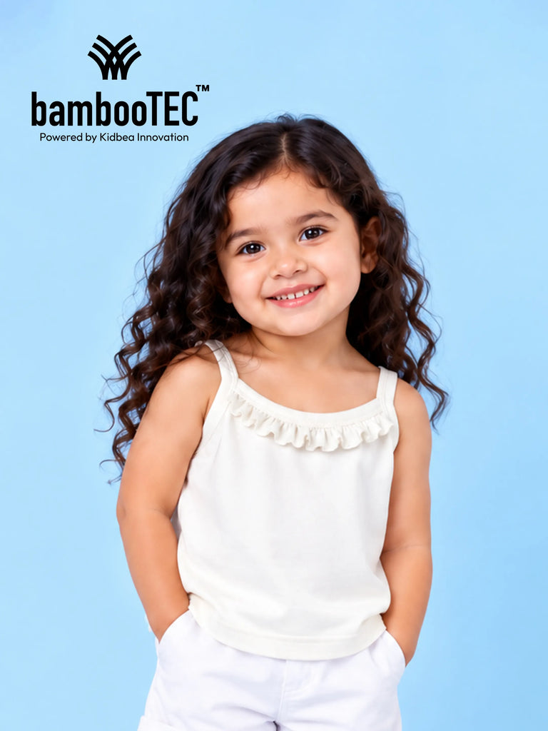 BambooTEC™ Bamboo Girls Camisole – White Sleeveless Ruffle Neck Camisole