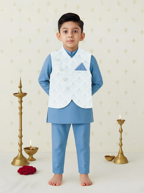 Kidbea Boys Kurta Pajama with Embroidered Nehru Jacket | Indian Ethnic Festive Wear Set for Kids | Grey