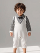 Baby Boy Formal Romper with Bow Tie – Soft Cotton Check Shirt Style Party Outfit for Infants