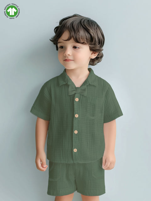 Light Linen Shirt & Pant Dark Green Co-ord Set