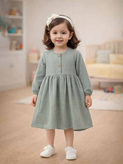 Baby Girl Full Sleeves Puff Sleeve Frock | 100% Organic Cotton