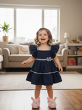 Baby Girl Navy Blue Tiered Frock | Soft & Breathable Cotton Dress