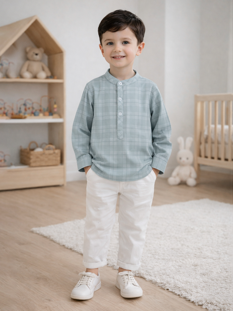 Boys Checked Kurta Shirt | 100% Organic Cotton