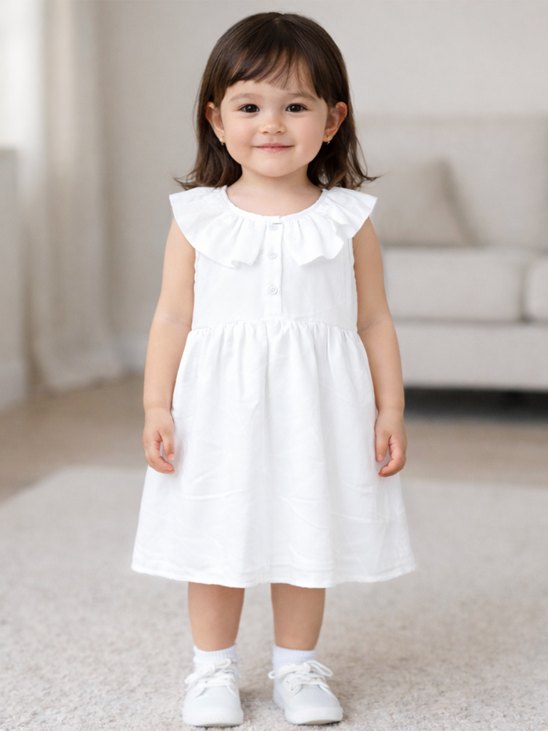 Baby Girl White Sleeveless Ruffle Frock | 100% Organic Cotton