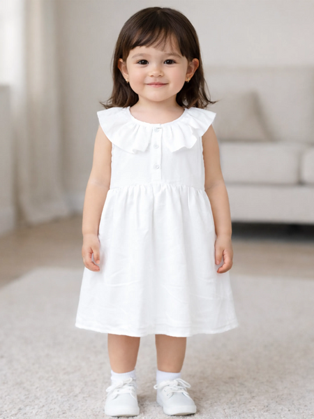 Baby Girl White Sleeveless Ruffle Frock |  Organic Cotton