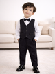 Boys Formal 3-Piece Suit Set – Black Pinstripe Waistcoat, Shirt & Pants with Bow Tie for Kids