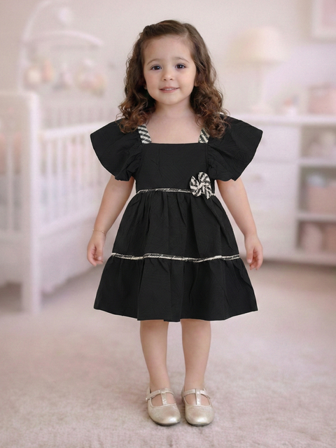 Baby Girls Puffed Sleeve Cotton Frock with Bow Detail