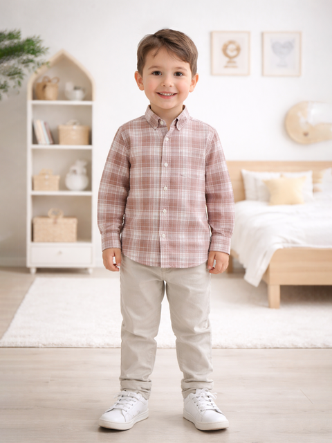 Boys Dusty Pink Checked Shirt | 100% Organic Cotton