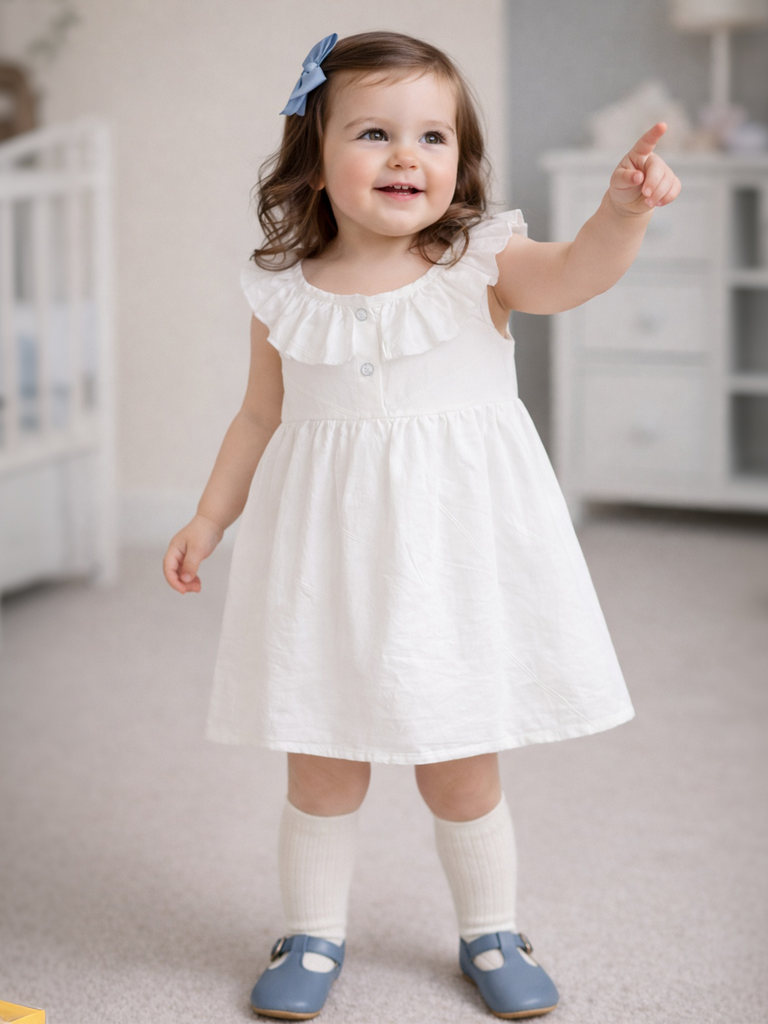 Baby Girl White Ruffle Frock | 100% Organic Cotton