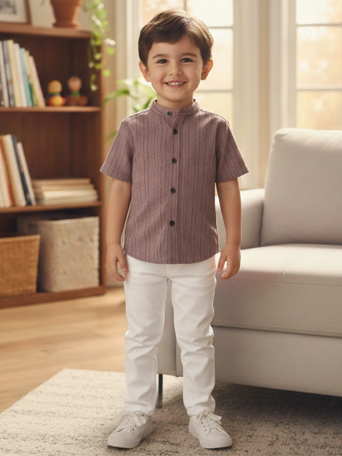 Baby Boy Half Sleeve Cotton Shirt with Mandarin Collar |  Organic Cotton