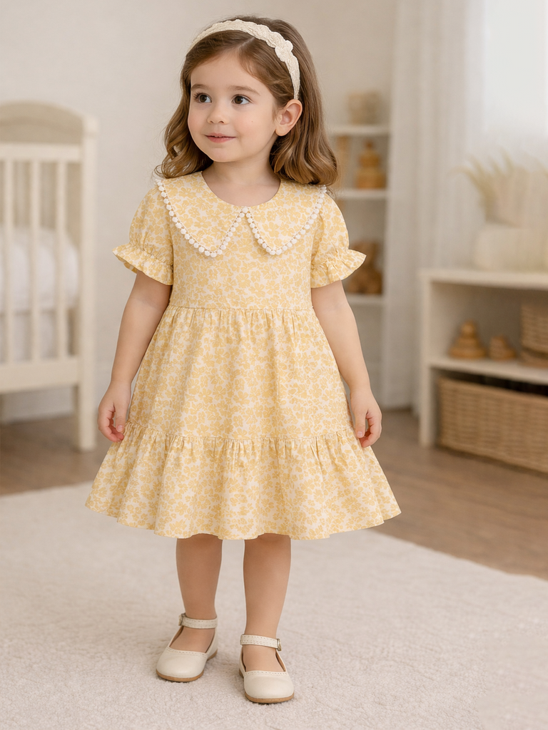 Girls Floral Print Casual Frock | 100% Organic Cotton