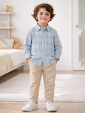 Boys Light Blue Checked Shirt | 100% Organic Cotton