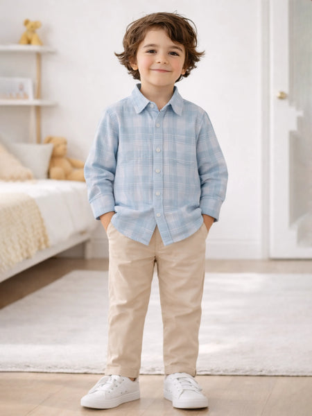 Boys Light Blue Checked Shirt |  Organic Cotton