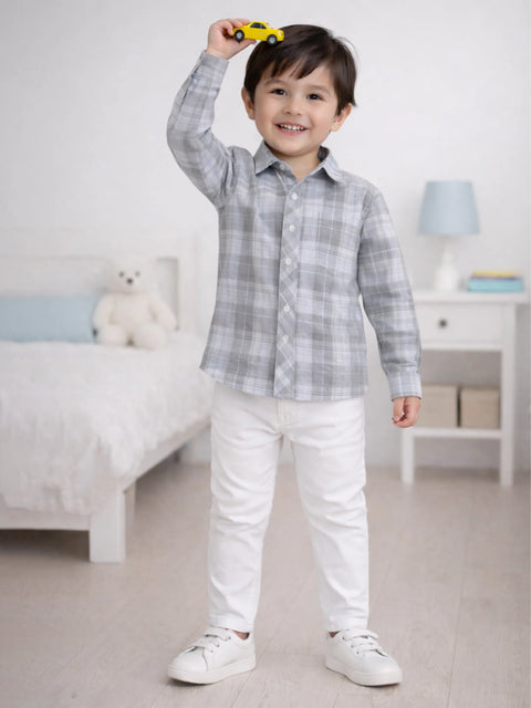 Boy Solid Blue Casual Shirt | 100% Organic Cotton