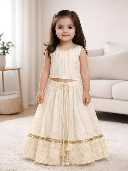Girls Cream Lehenga Choli Set | Festive Ethnic Outfit Kids