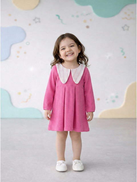 Baby Girl Pink Full Sleeve Cotton Frock