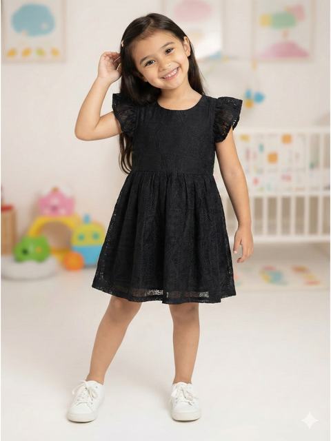 Baby Girl Black Ruffle Sleeve Frock