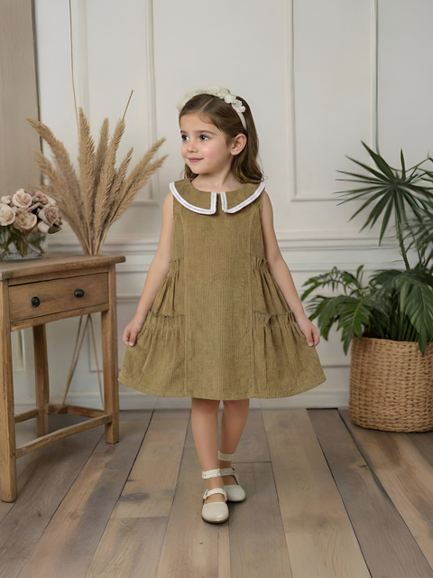 Baby Girl Khaki Frock | 100% Organic cotton