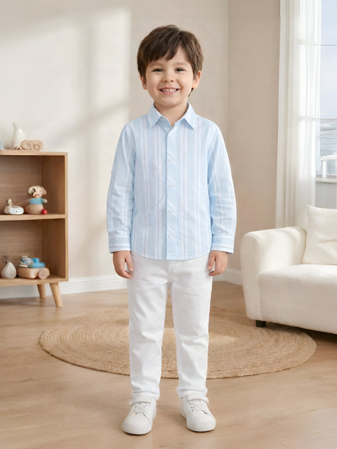 Boys Blue Striped Full Sleeve Shirt | 100% Organic Cotton