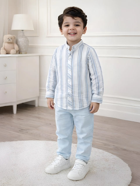 Boy Grey Striped Full Sleeve Shirt | 100% Organic Cotton