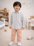 Boy Grey Striped Full Sleeve Shirt | 100% Organic Cotton