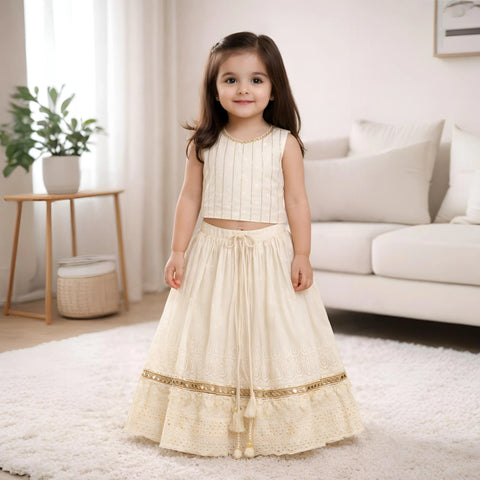 Girls Cream Lehenga Choli Set | Festive Ethnic Outfit Kids