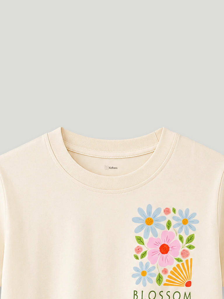 Bamboo Fabric Girls T-Shirt – Blossom Flower Print Soft Breathable Tee