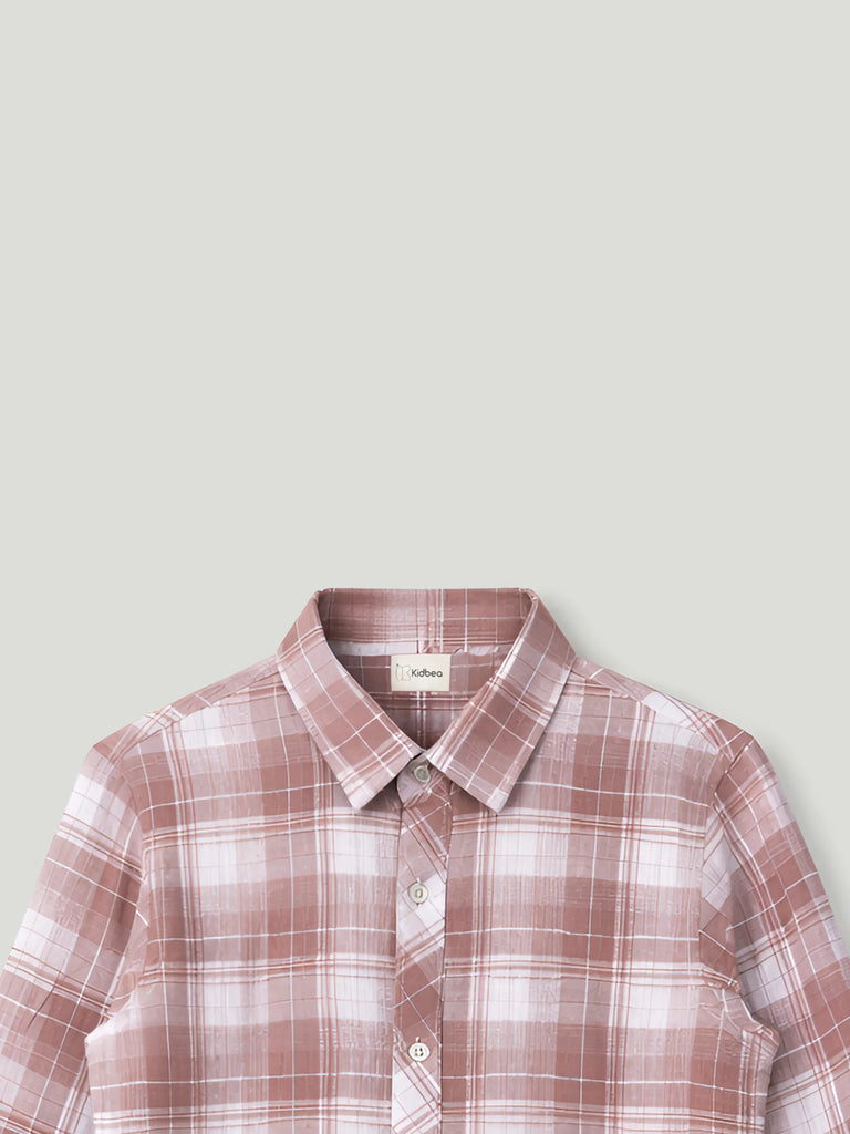 Boys Dusty Pink Checked Shirt | 100% Organic Cotton