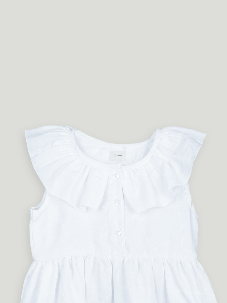 Baby Girl White Sleeveless Ruffle Frock | 100% Organic Cotton