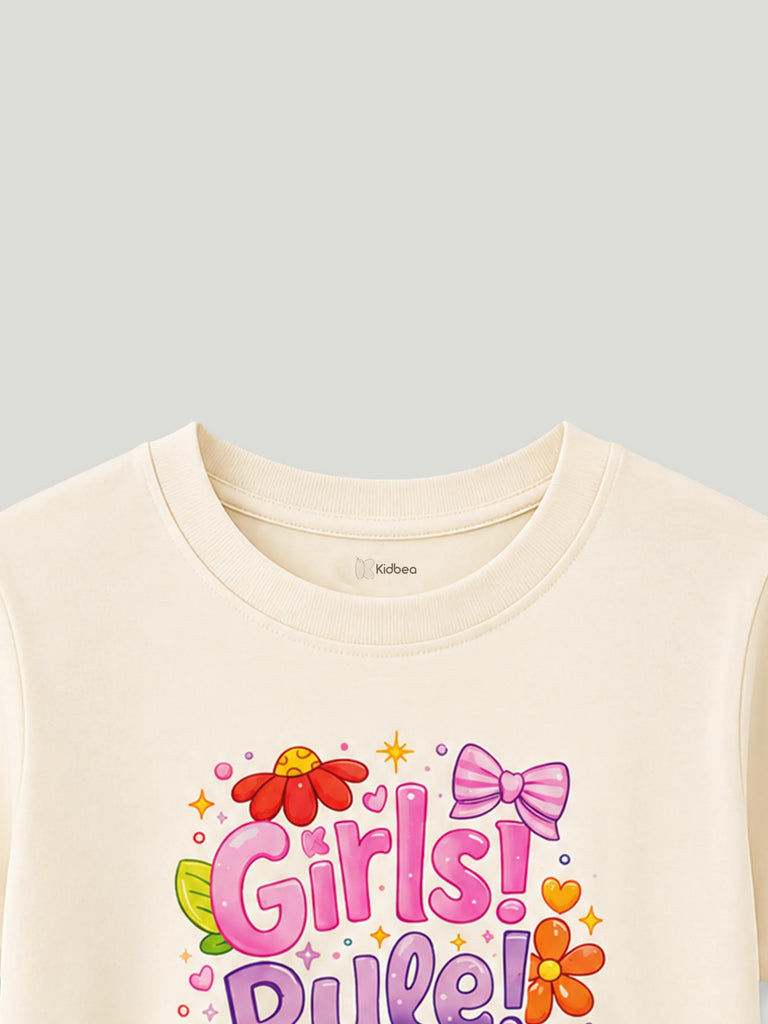 Bamboo Fabric Girls T-Shirt – Girls Rule Print Soft Breathable Half Sleeve Tee