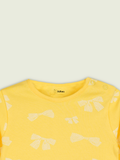 Organic Cotton Unisex Baby Co-ord Set – Soft Breathable Yellow Bow Print Full Sleeve T-shirt & Pyjama for Infants