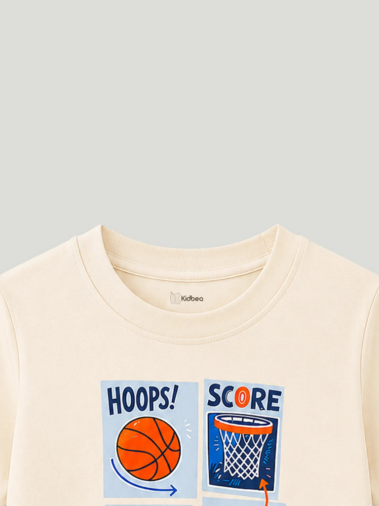 Bamboo Fabric Unisex Kids T-Shirt – Basketball Print Soft Breathable Tee