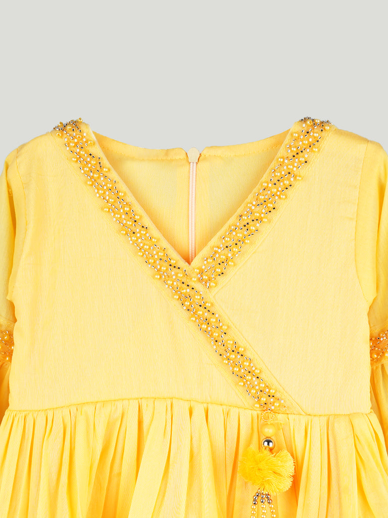 Girls Yellow Ethnic Kurta & Dhoti Set – Embroidered Festive Wear