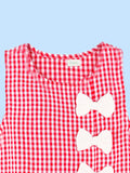 Girls Cotton Gingham Frock – Red Check Dress with White Bow Details