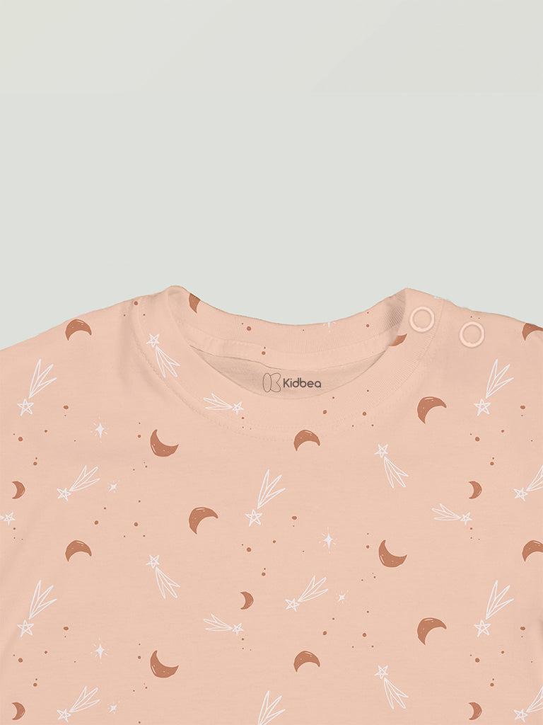 Unisex Premium 100% Bamboo Ultra-Soft fabric Onesies with Half Moon Print - Bleached Apricot