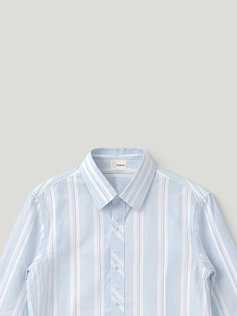 Boys Blue Striped Full Sleeve Shirt | 100% Organic Cotton
