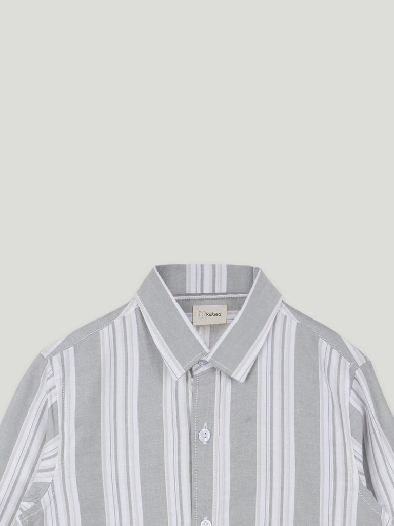 Boy Grey Striped Full Sleeve Shirt | 100% Organic Cotton