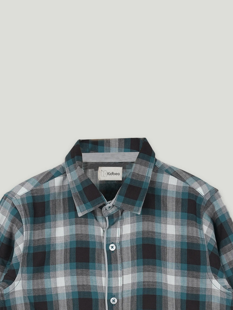 Boys Blue Checked Full Sleeve Shirt | 100% Organic Cotton