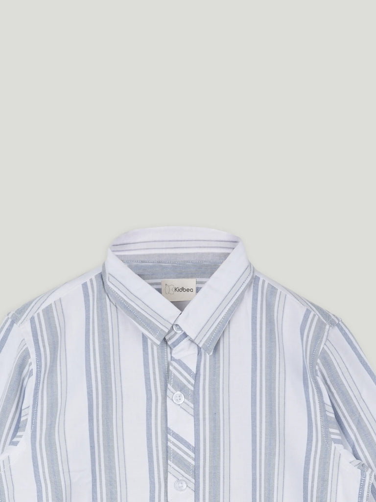 Boy Grey Striped Full Sleeve Shirt | 100% Organic Cotton