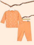 Organic Cotton Unisex Baby Co-ord Set – Soft Breathable Orange Giraffe Print Full Sleeve T-shirt & Pyjama for Infants
