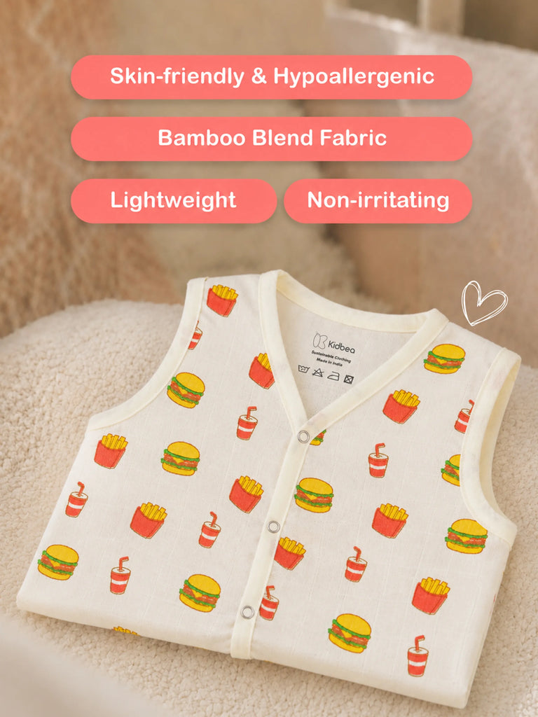 BambooTEC™ Bamboo Muslin Baby Jhabla – Burger & Fries Print