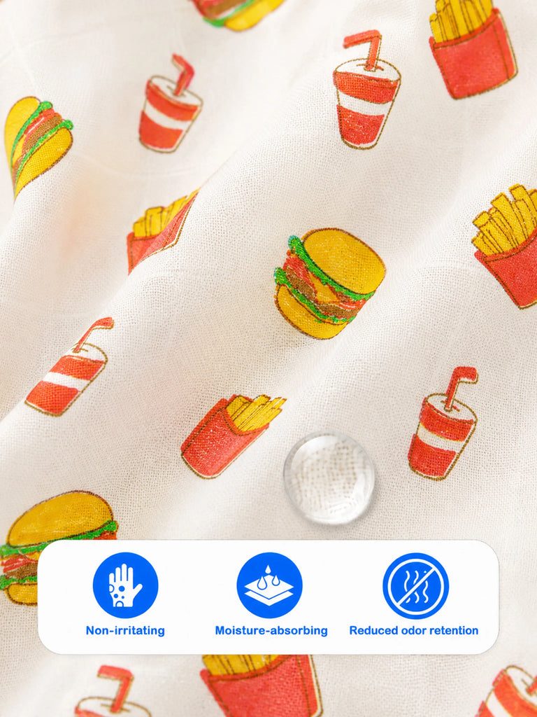 BambooTEC™ Bamboo Muslin Baby Jhabla – Burger & Fries Print