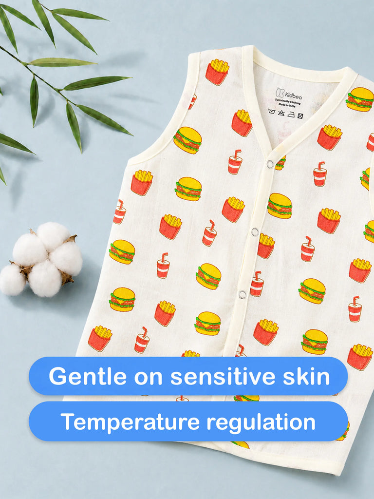 BambooTEC™ Bamboo Muslin Baby Jhabla – Burger & Fries Print