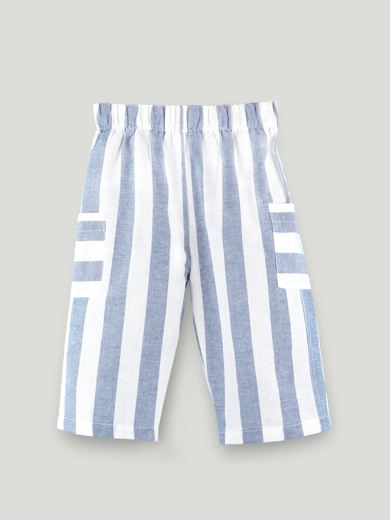 Girls Cotton Striped Peplum Top & Wide Leg Pants Co-ord Set - Blue & White