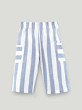 Girls Cotton Striped Peplum Top & Wide Leg Pants Co-ord Set - Blue & White