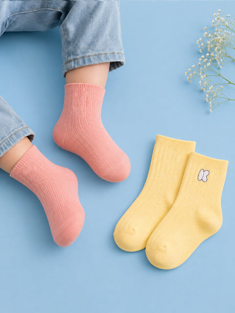 Bamboo Fabric Kids Ribbed Crew Socks Combo Pack – Pink & Yellow (Pack of 2)