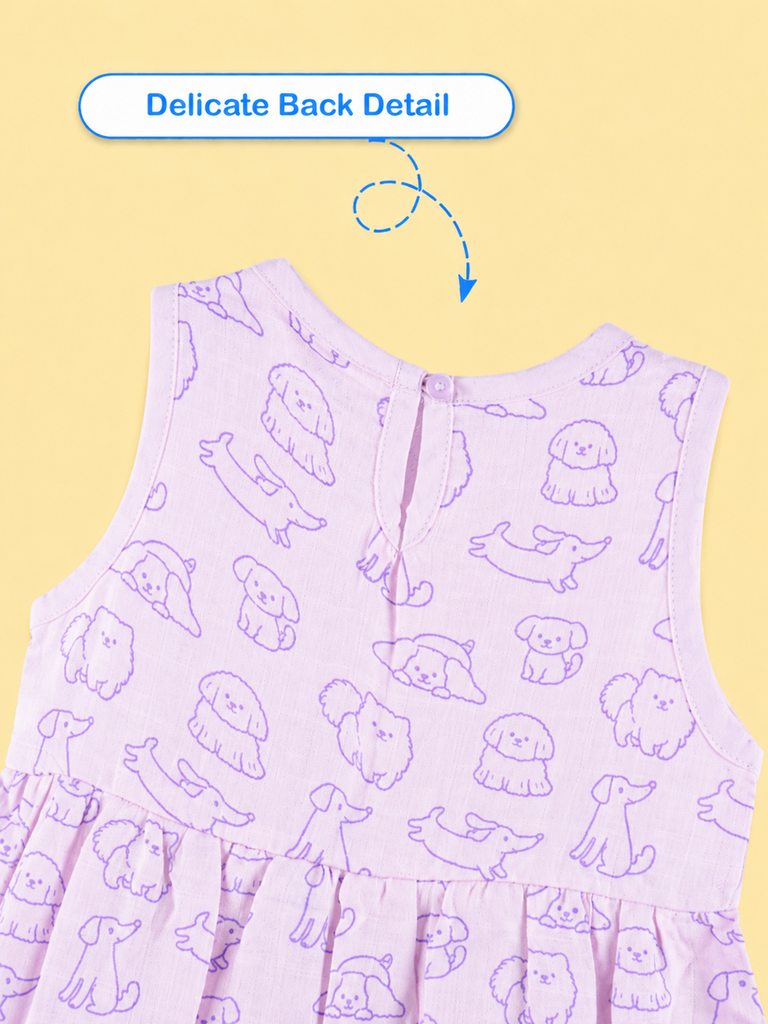 BambooTEC™ Bamboo Muslin Baby Frock – Puppy Parade Print, Soft & Breathable Dress