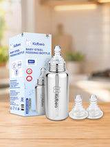 Stainless Steel Feeding Bottle 250ml with 2 Extra Nipples