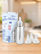 Stainless Steel Baby Feeding Bottle 250ml with 3 Extra Nipples