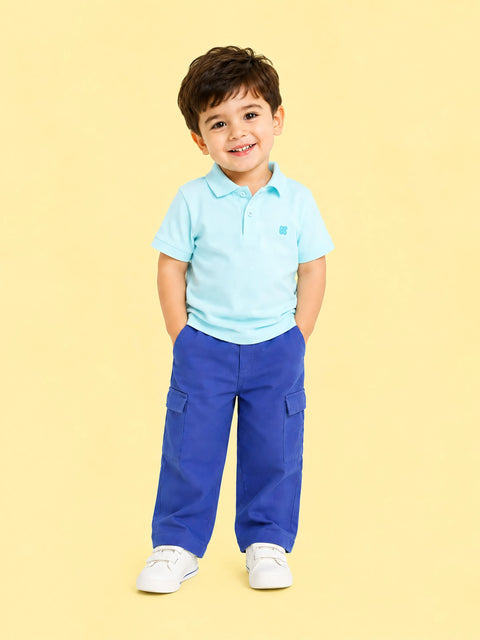 Boys Cotton Co-Ord Set – Light Blue Polo T-Shirt & Blue Cargo Pants